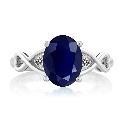 Gem Stone King 2.56 Cttw Blue Sapphire and White Diamond Engagement Ring For Women | 925 Sterling Silver | Gemstone Birthstone | Available In Size 5, 6, 7, 8, 92