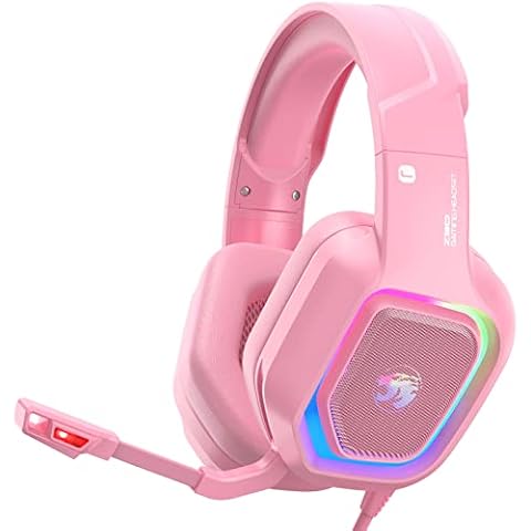 ZIUMIER Z30 Pink Gaming Headset for PS4, PS5, Xbox One, PC, Wired Over-Ear Headphone with Noise Canceling Microphone, LED Flowing RGB Light, 7.1 Surround Sound,Comfortable Earmuffs Cover