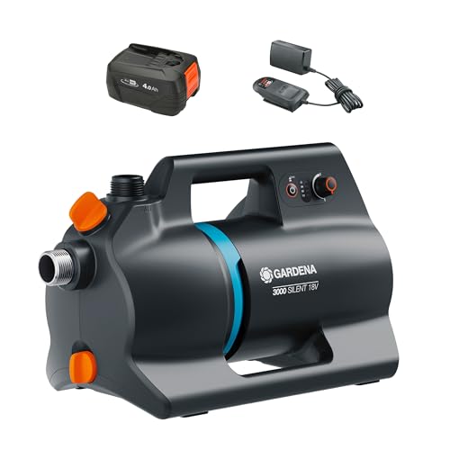 Gardena Pompe de jardin sur batterie 3000 Silent 18V P4A - Kit prêt à l'emploi: Puissante, Fonctionnement silencieux, Boîtier protégé contre la pluie et...