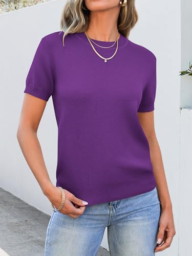 Image of ANRABESS Womens Short Sleeve Sweaters Wool Blend Crew Neck Sweater Shirts Business Casual Work Tops 2026 Summer Outfits