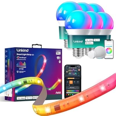 Linkind WiFi Smart Light Bulbs 6 Pack with Remote Control and LED Strip Lights RGB 10ft Compatible with Alexa and Google Home