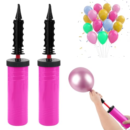 Luftpumpe Luftballons 2er-Set, Ballonpumpe Manuell und Kompakt, Pumpe für Luftballons, Geeignet für Ballonbogen, Partydeko, Ballonpumpe Luftballon für Folien- und Konfetti-Ballons (Pink)
