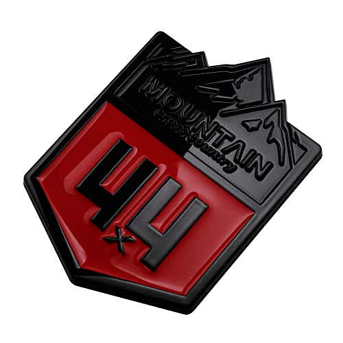 Image of 1X Mountain 4x4 Cross Country Metal Car Sticker Off Road Racing Decal Emblem Badge Fits Off-Road Car Truck SUV (Black Red)