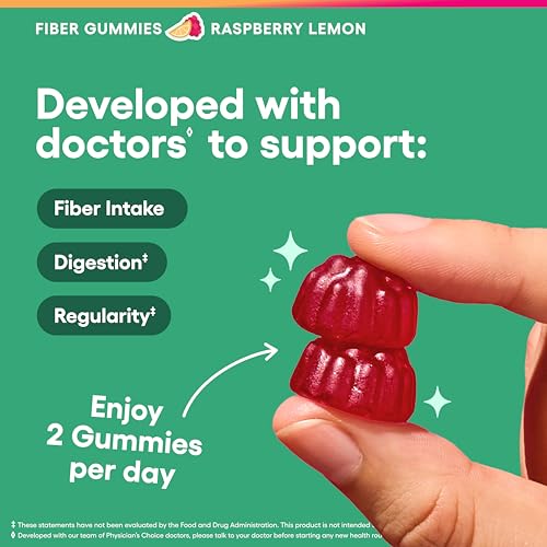 Image of Physician's CHOICE Fiber Gummies for GLP-1 Support - No Sugar Added & Vegan - Raspberry Lemon - Natural Chicory Root Prebiotic Fiber Gummy - Digestive Health & Regularity for Women & Men - 60CT