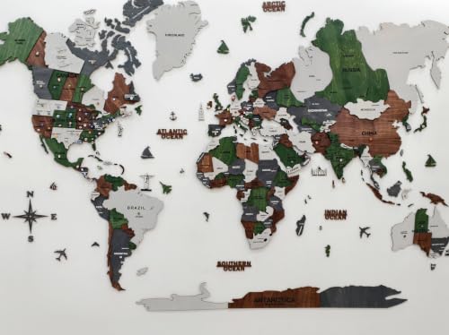 Image of Woodsify 3D Wooden World Wall Decor for Home & Office, Birch Plywood XL Full Pack with Countries, States & Capitals Names, Large Educational Travel-Themed Wall Art (Blue & Brown) - 110 x 60 CM