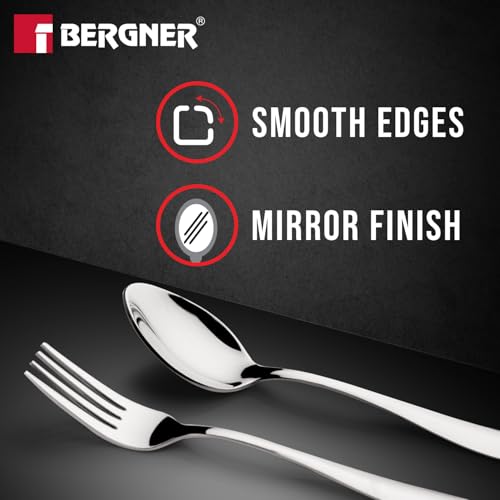 Image of Essential Plus by Bergner Passion 12 Pcs Stainless Steel Cutlery Set for Home & Kitchen - 6 Dinner Spoon and 6 Dinner Fork, Food Grade, Non Toxic, Dishwasher Safe, Cutlery Set for Dining Table - 18cm