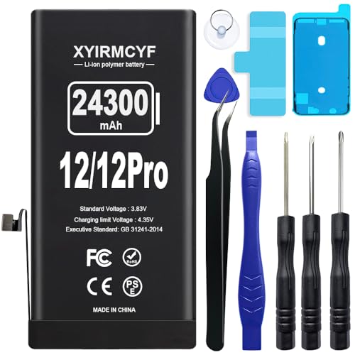 XYIRMCYF 24300mAh Super Capacity Battery Compatible with iPhone 12/12 Pro 0 Cycle Li-Polymer Replacement Battery for iPhone 12/12 Pro with Professional Repair Tool Kit