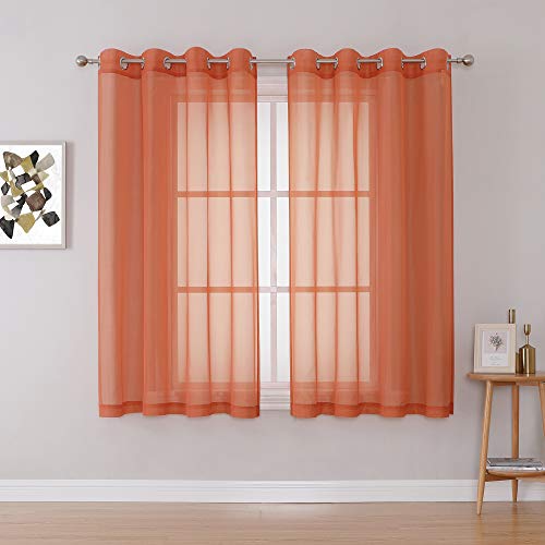 KEQIAOSUOCAI Burnt Orange Sheer Curtains - Grommet Voile Sheer Drapes Airy Curtain Panels with Light Filtering Window Treatment for Girl's Bedroom(2 Pieces,54 Wide x 63 Long inches)