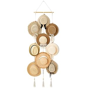 Mkono Hat Rack Hat Hangers for Wall Boho Caps Storage Display Organizer with Decorative Tassels Modern Cowboy Womens Hat Holder Display Hanger for Wide Brim Fedora Hats Bowler Baseball Caps, Medium