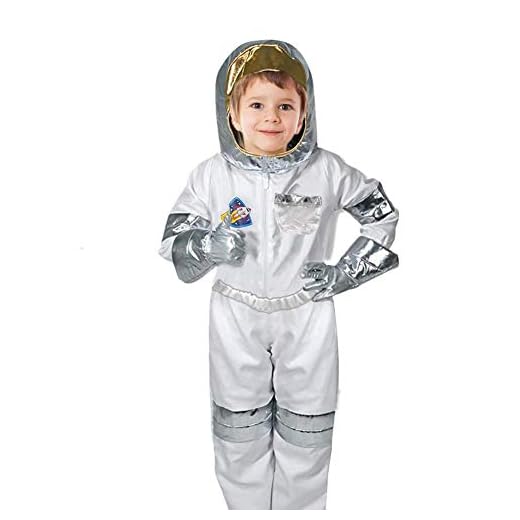 Disfraz de astronauta para niños Spaceman juego de rol conjunto de overol casco guantes etiqueta de nombre y bandera Pin para niños niños niñas