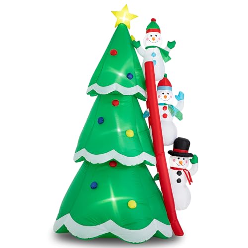 Glitzhome 8FT Christmas Inflatable Decorations Snowman Climbing Christmas Tree with