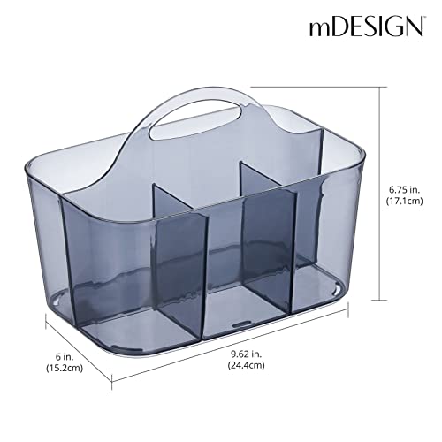 Mdesign Plastic Portable Craft Storage Organizer Caddy Tote, Divided Basket Bin With Handle For Crafts, Sewing, Art Supplies - Holds Brushes, Colored Pencils - Lumiere Collection - 2 Pack, Smoke Gray #TOP2