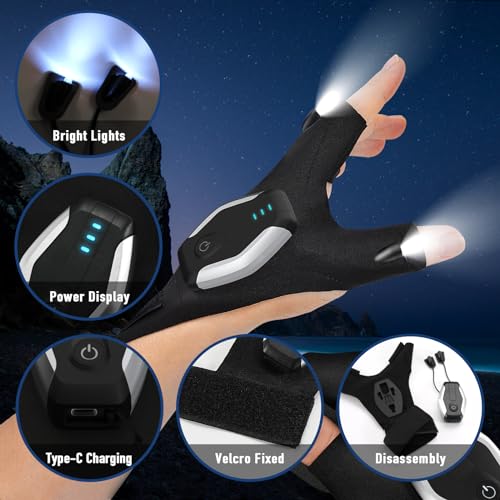 BIIB Rechargeable Flashlight Gloves, Birthday Gifts for Men Dad Him Grandpa Husband, Hands-Free Finger Lights for Camping Fishing Essentials, Mens Dad Gifts, Cool Gadgets Stuff for Men — view 2