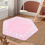 STARUIA Hexagon Pink ABC Rug for Girls Bedroom,55"x47" Non-Slip Washable Rug for Teen Girls Dorm,Alp
