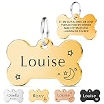 EDSG Personalised Dog Tags for Pets UK | Deep Engraved Stainless Steel Cat & Dog Name ID Tags | Scratch, Rust & Fade Resistant | Anti-Lost Pet Tag for Puppy Kitten (Gold Bone)