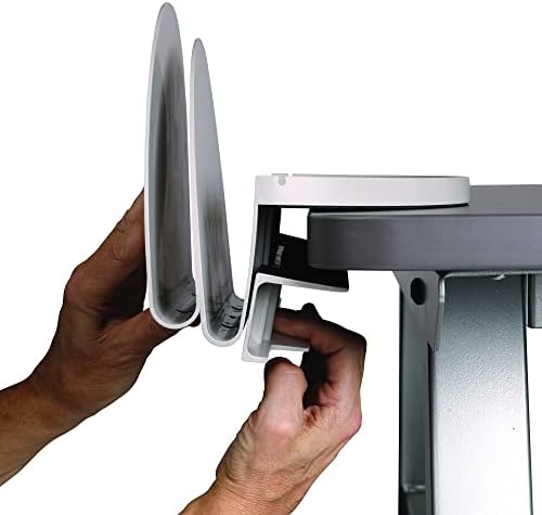 Deflecto Space Saving Desktop Storage Organiser, Standing Desk File Holder Attachment, Desk Organiser with Storage Tray, Desktop File Storage - Grey