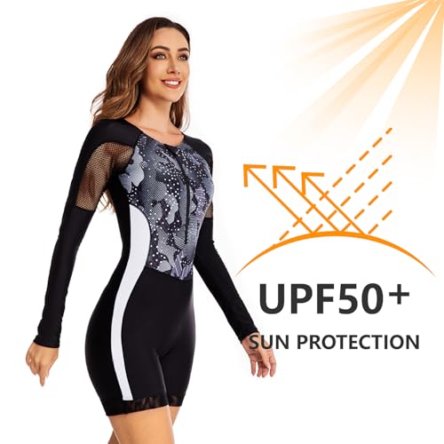 NESY Long Sleeve Swimsuits for Women One Piece Bathing Suit Rash Guard Swimsuit Surfing Wetsuit Swimwear Boyshort UPF 50+3