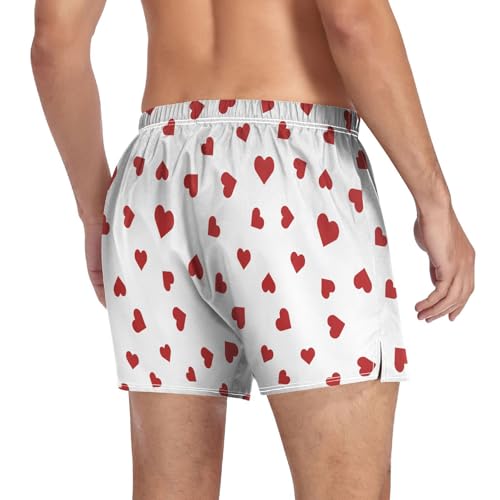 Men's Valentines Heart Boxer Shorts Underwear Soft Comfortable Breathable Woven Boxer Briefs Button Fly S4