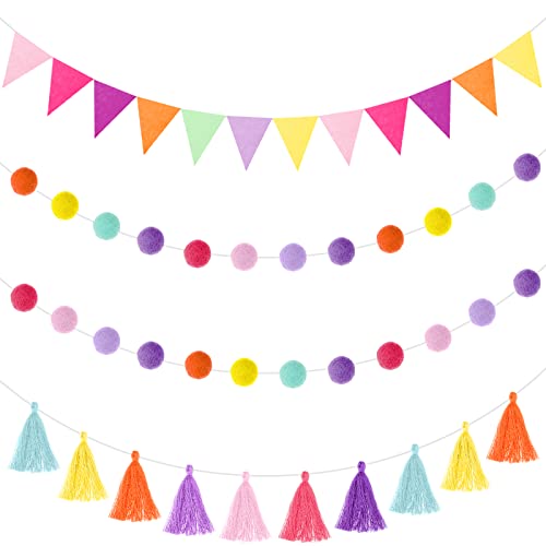 Rainbow Felt Fabric Garland Set 9.8 Feet Rainbow Pom Pom Garland Colorful Tassel For Classroom 3.6 Feet Felt Pennant Banner For Christmas Home Birthday Party Classroom (Candy Color) #TOP13