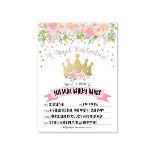 Image of Hadley Designs Kids Birthday Invitations Girl Princess Theme - 25 Royal Birthday Party Invitations For Girls, Princess Invites For Girls, Cute Party Supplies, Made in USA