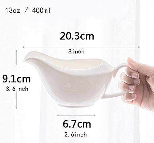 FUYU Pure White Ceramic Sauce Gravy Boat Steak Sauce Boat Bone China Creamer Pitcher Milk Cup - Thumbnail 2