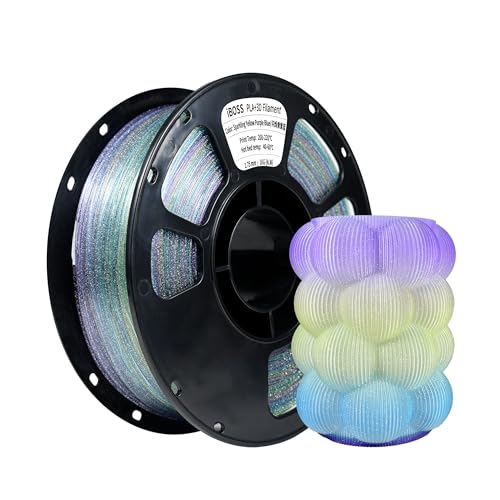 iBOSS Fast Colour Changing Sparkling Clear PLA Plus Filament 1.75mm (Tolerance +/- 0.02mm) Tri-Colour Glitter Colour Yel