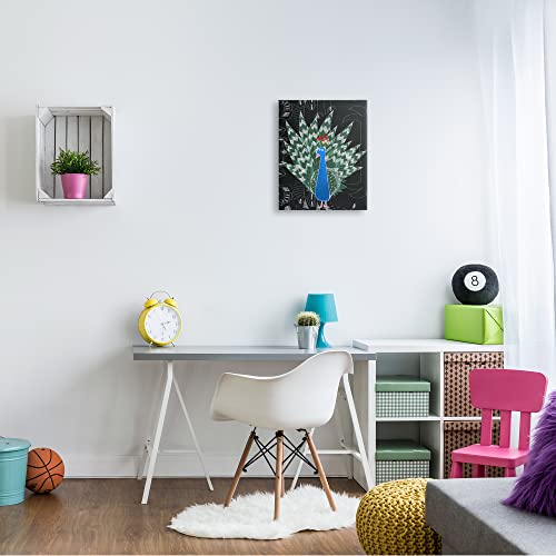 Stupell Industries Children's Abstract Peacock Doodle Black White Pattern Canvas Wall Art, 16 x 20, Green2