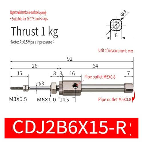 Mini cilindros CDJ2B6 neumáticos CDJ2B6X15-R para automatización industrial de alta precisión 2