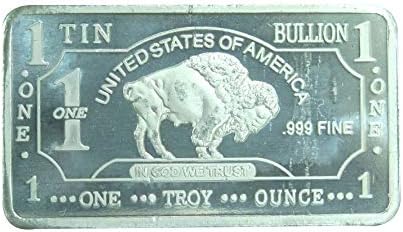 - Metal Art Collection - 1 oz One Troy Ounce USA American Buffalo .999 Fine Tin Bullion Bar Sn Element