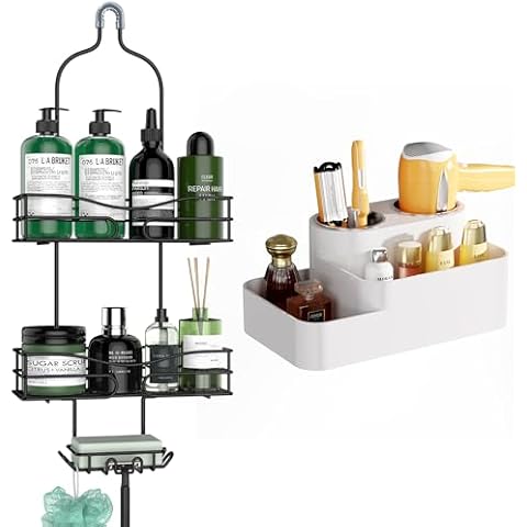 DAOYA Bathroom Shower Caddy Hanging + Acrylic Hair Dryer Holder White Cover
