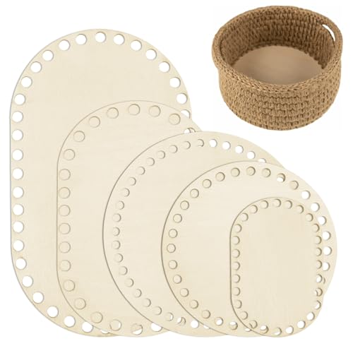 Wooden Basket Bottom, 5 Pcs Oval Circle Blank Crochet Basket Wood Base, Basketes Making Weaving Supplies Knitting Base for DIY Craft Weaving Making Supplies Home Decoration