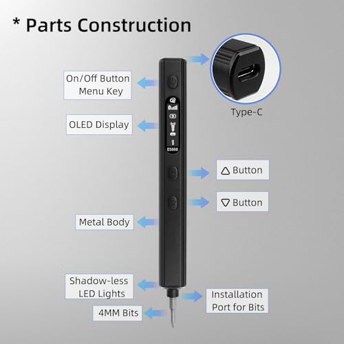 SEQURE ES666 Electric Screwdriver Set Cordless Rechargeable Screwdriver Auto/Sensor/Fixed Mode Precision Power Screwdriver with 30 Magnetic Bits 7 Torque Gears Max 2.2N.m Repair Tool for Electronics - Image 8