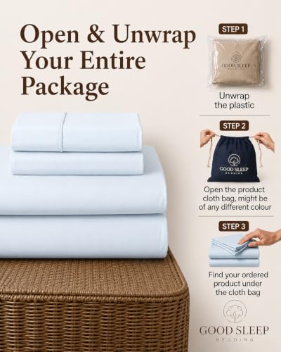 Image of 100% Egyptian Cotton Twin XL Sheets, 4 Piece Light Blue XL Twin Sheets