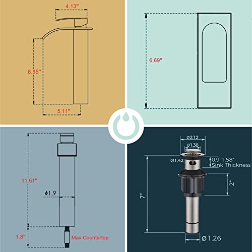 Forious Vessel Brushed Nickel Bathroom Faucet Single Handle, Stainless Steel Waterfall Bathroom Sink Faucet Brushed Nickel With Metal Drain,11" Single Hole Tall Bathroom Faucet, Lavatory Vessel Faucet #TOP5