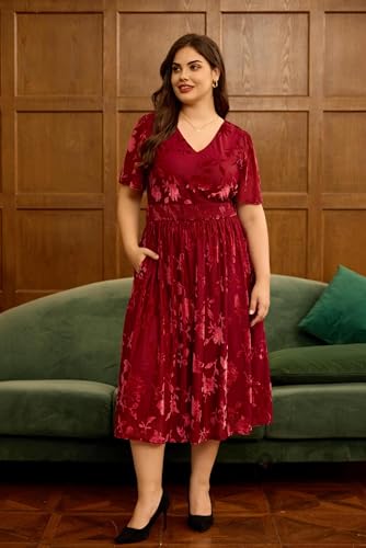 Image of TIYOMI Plus Size Velvet Dress for Women Formal Cocktail Satin Dresses for Wedding Guest XL-5XL (14W-28W)