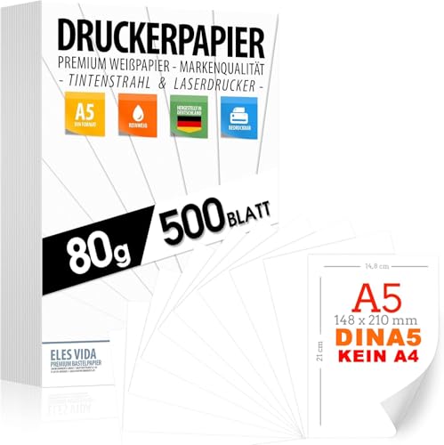 Druckerpapier 80g weiß A5-500 Blatt – Blatt - PREMIUM PAPIER Reinweiß - Kopierpapier, Laserdrucker & Tintenstrahl für Uni, Fotografie, Büro & Office - MADE IN GERMANY - ACHTUNG DIN A5 Druckerpapier 80g weiß A5-500 Blatt – Blatt - PREMIUM PAPIER Reinweiß - Kopierpapier, Laserdrucker & Tintenstrahl für Uni, Fotografie, Büro & Office - MADE IN GERMANY - ACHTUNG DIN A5