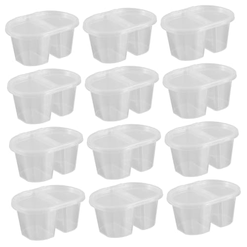 EXQUIMEUBLE 100個 二格調味料カップ蓋付き使い捨てディッピングソース容器携帯便利ピクニックオフィス旅行用スナック調味料入れ