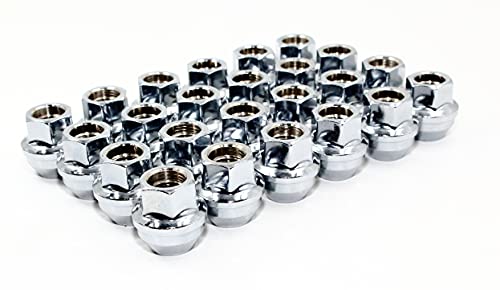Image of Set of 24 Veritek 14x1.5 mm 13 /16 Hex 1.20 Inch Chrome OEM Factory Style Large Acorn Seat Open End Wheel Cover Retaining Lug Nuts for Ford F-150 Expedition Lincoln Navigator Factory Wheels
