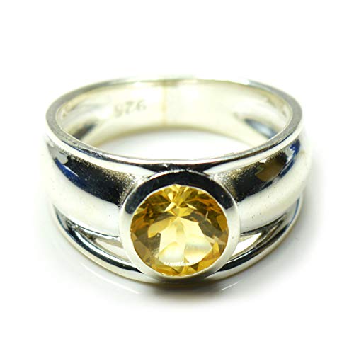 Bague ronde en argent 925 et citrine véritable pour femme