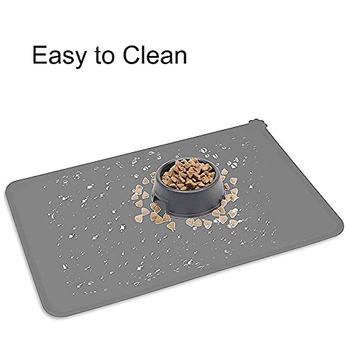 Lessmon Dog Cat Feeding Mat, Silicone Waterproof Pet Food Mat, Gray #TOP5