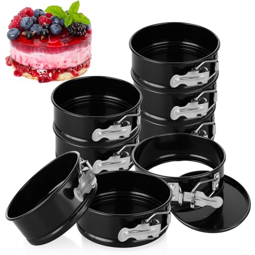 DAJAVE 8 Pcs Cake Tins for Baking 4 Inch Springform Cake Tins Mini Cheesecake Tin Small Cake Pan Loose Bottom Springform Pan Non-Stick Cheese Cake Tin for Baking Pie Cheesecake Pizzas Quiches