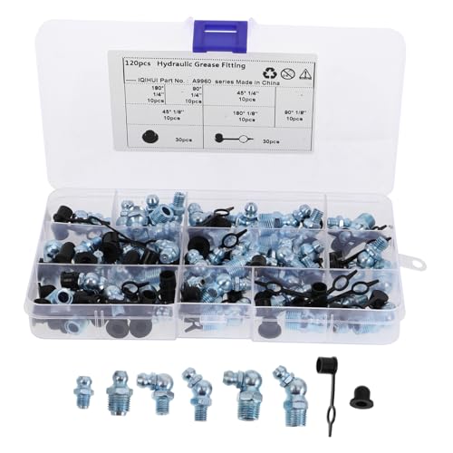 ELAYARD Kit De Engrasadores De Aguja Metálicos 120 Piezas Con Tapas Antipolvo Surtido Pequeño Para Mantenimiento Automotriz e Industrial