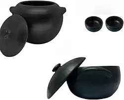 Kit Panela de Barro P, M e G (1 Litro, 2 Litros,5 Litros) + 2 cumbucas Kit Caçarola Curada Caldo Tacho(1Panela+1Caldeirão+2 cumbucas)