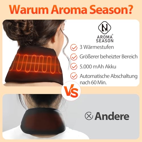 AROMA SEASON Beheizbarer Schal mit 8h Akkulaufzeit und großer Heizfläche | Heizschal mit bequemen Polarfleece | Elektrischer Nackenwärmer
