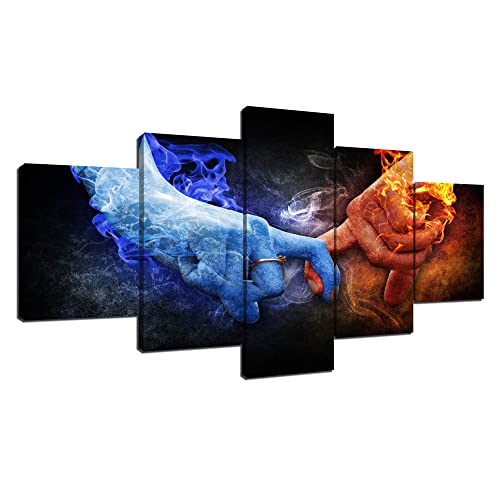 Love and Hand in Hand Wall Art Couple Holding Hands Wall Decor Lover Poster Abstract Soul Connection Picture Canvas Print Framed for Gift Home Decor Ready to Hang(60''Wx32''H)