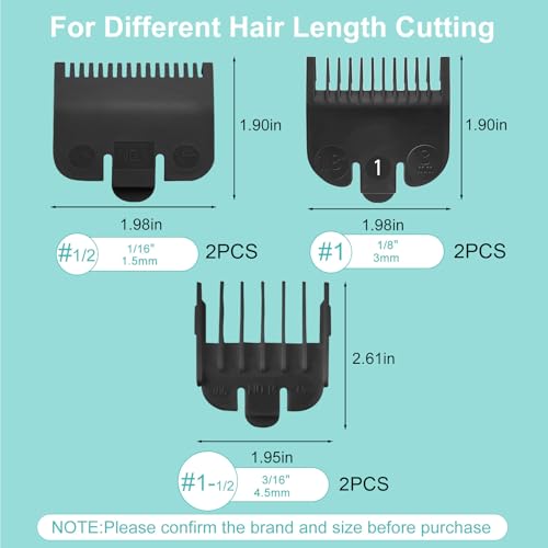 Fits for Most Wahl Clipper Guards Set 1/16\" 1/8\" 3/16\", Professional Clipper Guides Comb Attachment(#1/2, #1, #1-1/2), Trimmer Guards set, 6 Pack - Thumbnail 2