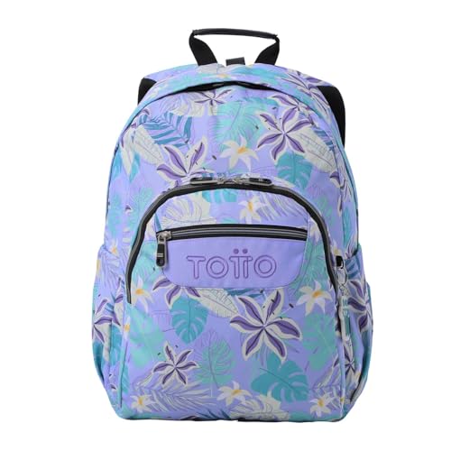 TOTTO - Mochila Escolar Adaptable a Carro, Modelo Acuareles, Capacidad 20 L, Bolsillo para Pc 14", 2 Bolsillo Botella, Espaldar Ergonómico con Flujo de Aire, Cómodas Correas en S, Estampado Morado