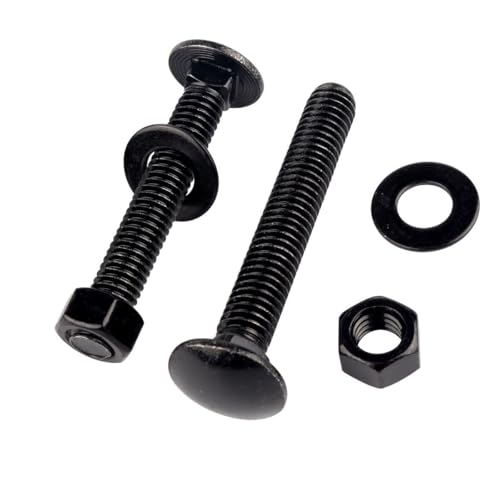 Image of 6 Sets 3 /8-16 x 2-1 /2 inch Carriage Bolts Screws Round Head Square Neck and Hex Nuts, Flat Washers 304 Stainless Steel 18-8 Full Thread, Black