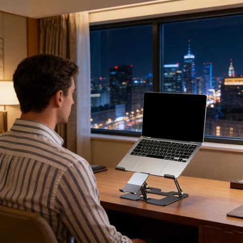 Soporte para portátil y tablet ajustable con soporte para móvil para mesa de oficina 2