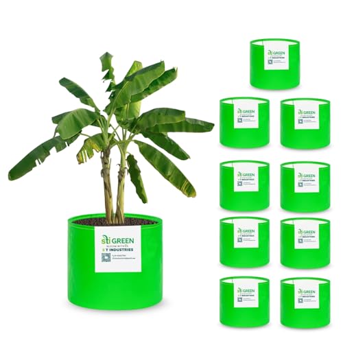 Image of HDPE Grow Bags for Plants 12X9 Inch (Pack of 10) | 260 GSM Heavy Duty UV-Protected Round Green Colour Plant Bags for Terrace and Vegetable Gardening | Strong & Reusable|